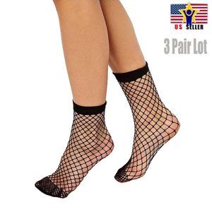 Diona J 3 Pairs Woman Pure Fashion Sexy Stocking Tights Mesh Black Fishnet Socks